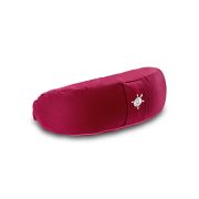 Kurma Yoga crescent meditation cushion burgundy with Kurma logo