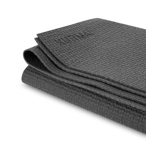 KURMA Fold-N-Flow travel yoga mat in anthracite with embossed logo